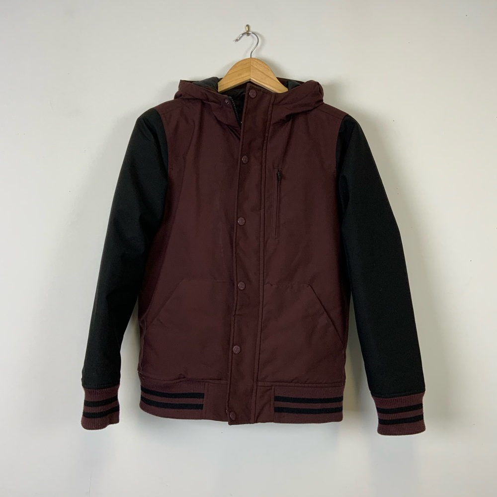 Boys West49 Winter Bomber Jacket Size 14/Large Black and Burgandy